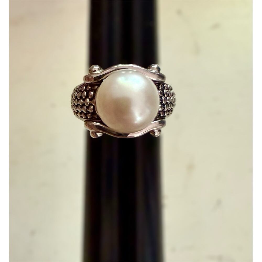 11mm White Cultured Pearl 925 Sterling Silver Ring Size 7 Vtg 1990’s 10.36 Grams